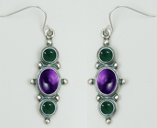 Sterling Silver Drop Dangle Earrings With Amethyst And Fluorite